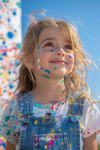 Joyful Child with Paint Splatters on a Sunny Day