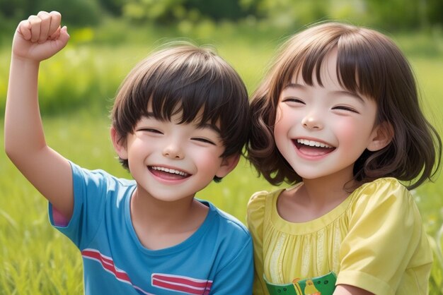 写真 楽しい子供時代の冒険 幸せな子供たち 夏の楽しみを自然の中で抱きしめる