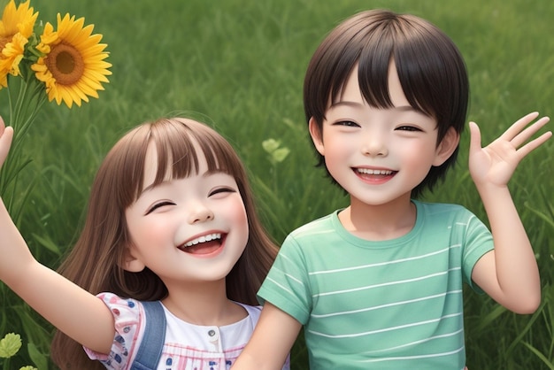 楽しい子供時代の冒険 幸せな子供たち 夏の楽しみを自然の中で抱きしめる