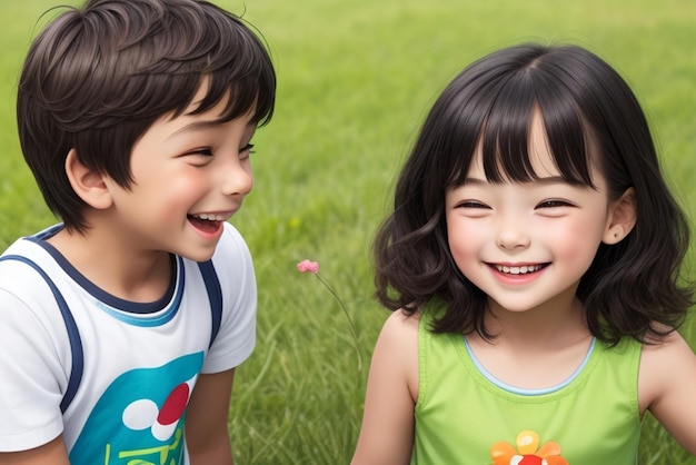 즐거운 어린 시절 모험 행복 한 아이 들 은 자연 에서 여름 의 재미 를 받아들이고 있다