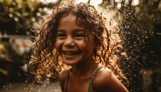 Joyful children playing in the summer rain generated by AI
