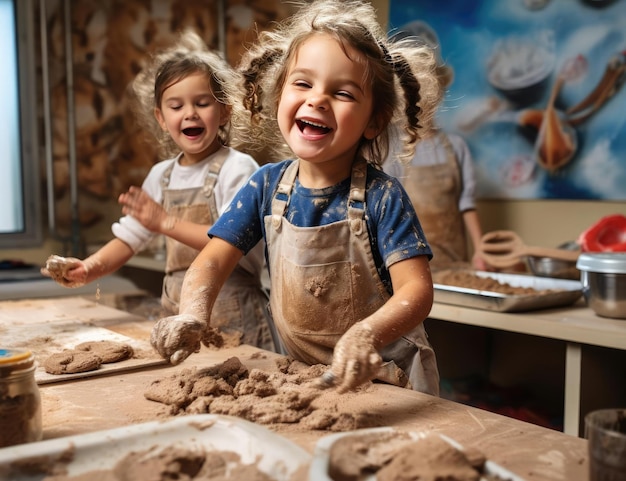 Joyful children prepare food