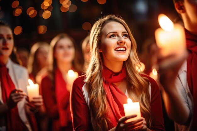 Premium AI Image  Joyful choir delivering heartfelt carols capturing the essence of Christmas 
