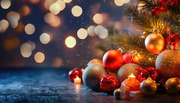 Joyful Christmas Decorations with Bokeh Lights Generative AI