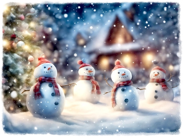 Joyful Christmas Snowmen Illustration