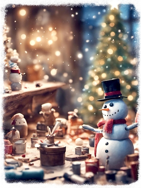 Joyful Christmas Snowmen Illustration