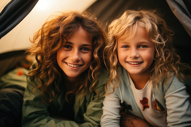 Joyful Companions Smiling Girl and Woman Enjoying Holiday Together