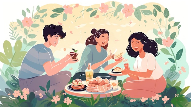 Joyful Connections Illustration of Happiness Friendship and Friends Generative AI