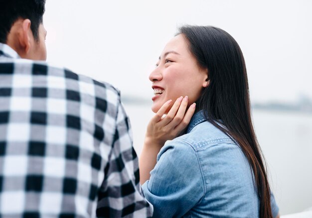 Joyful couple touring the city