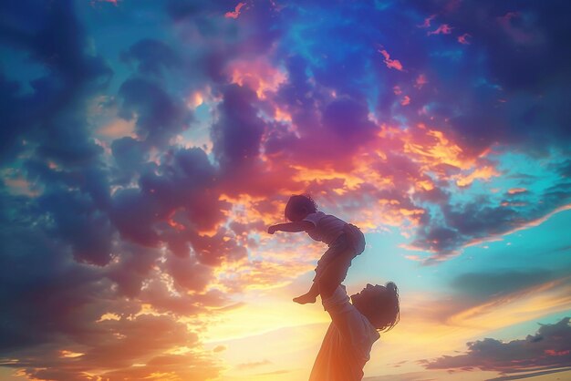 Фото joyful dad lifting child