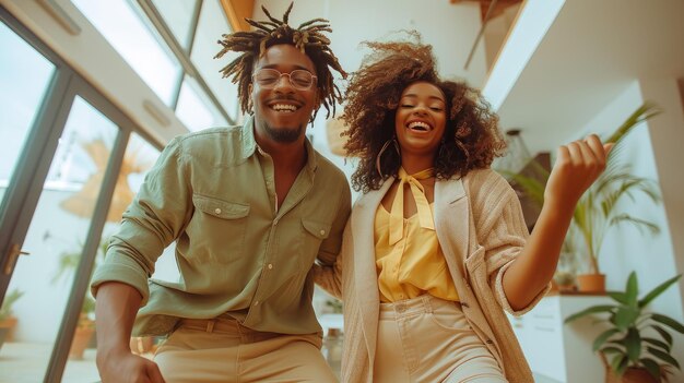 Joyful Dance Moves by African American Couple Indoors