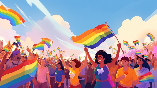ゲイ プライド パレードで祝う楽しいダイバーシティ LGBT コミュニティ