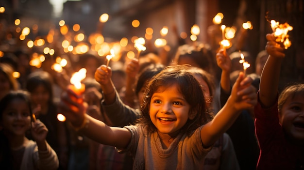 Радостные моменты Дивали. Детские игры с бенгальскими огнями и светящаяся игрушка.