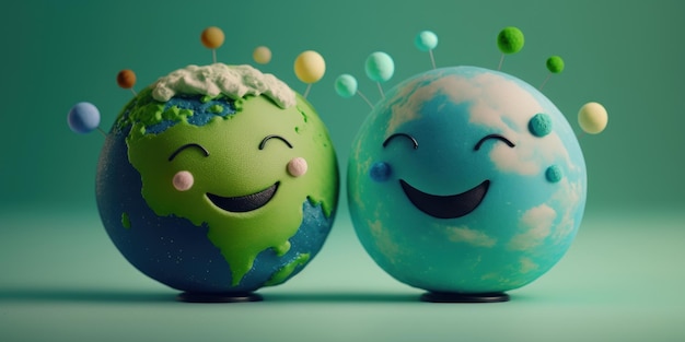 Joyful Earth-karakter lachend op blauwe achtergrond Happy Earth-dag Wereldlachdag Generatieve ai