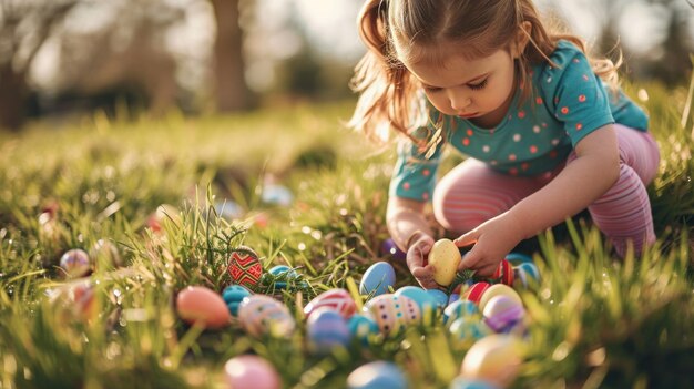 Photo joyful easter egg hunt