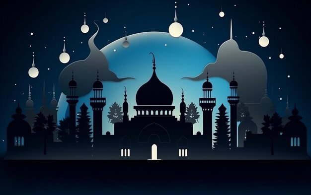 Joyful Eid Design Crescent Moon and Mosque Celebration Generative AI