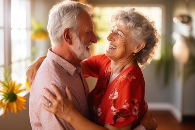 Радостная пожилая пара танцует танец любви на пенсии