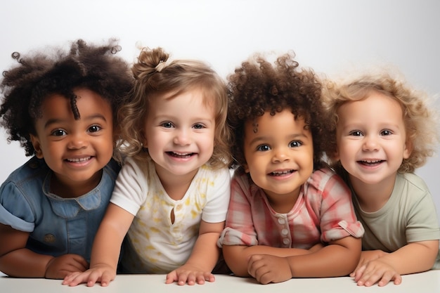 Photo joyful faces children with smiles at daycare generative ai