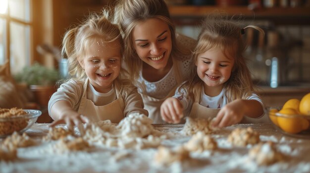 Joyful Family Baking Together in a Home Kitchen