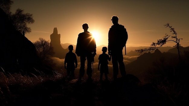 Joyful family finds adventure and excitement in silhouette