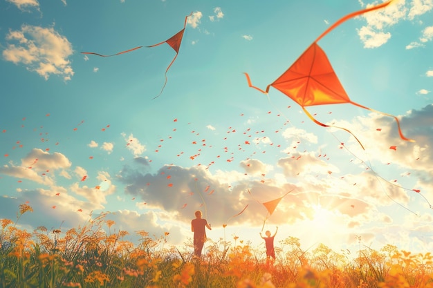 Photo a joyful family flying kites on a sunny afternoon