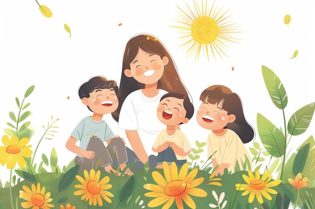 Joyful Family in Sunlit Garden