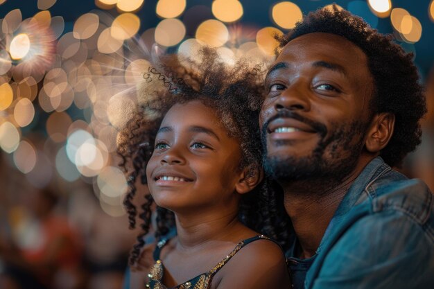 Photo joyful family watching fireworks together on the 4th of july evening