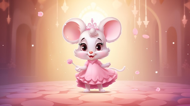 Joyful Fantasy Cute AIGenerated Mouse Princess in Pink Gown