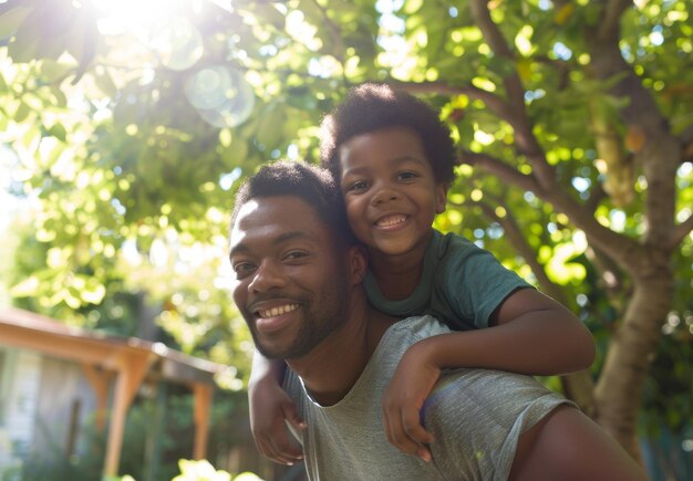 Photo joyful father and child celebrating fathers day outdoors