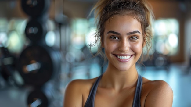 Photo joyful female exercising in a fitness center generative ai