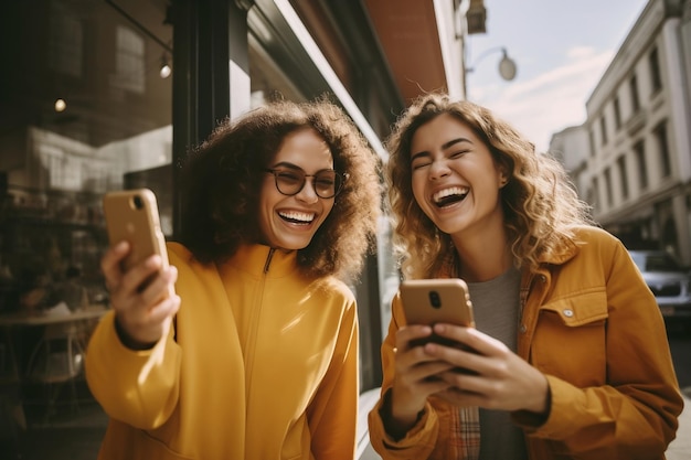 Joyful Female Friends Capturing Selfie Moment Generative Ai