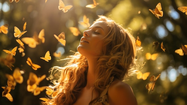 Photo joyful female model in forest autumn ai