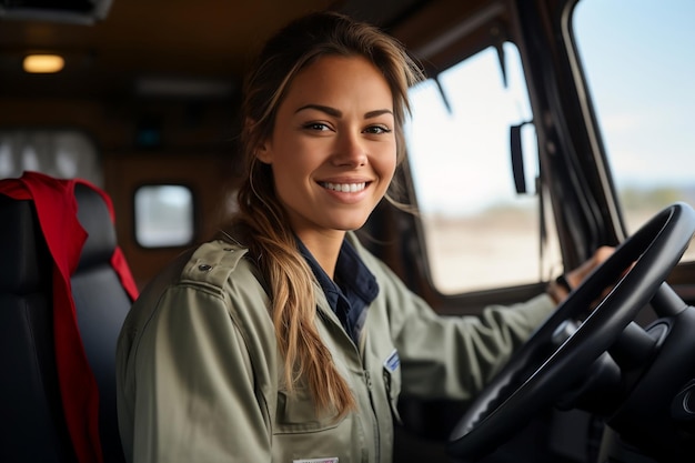 Joyful Female Truck Driver AI