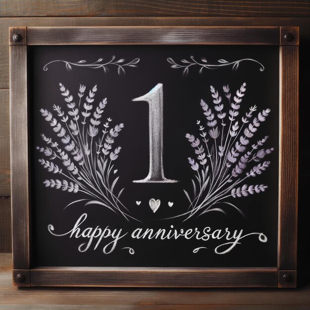 Photo joyful first anniversary chalkboard with lavender