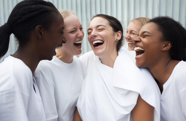 Photo joyful friends laughing at day spa