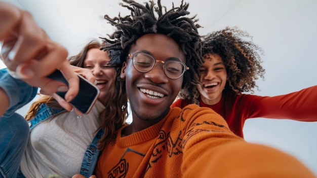 Photo joyful friends taking a selfie together