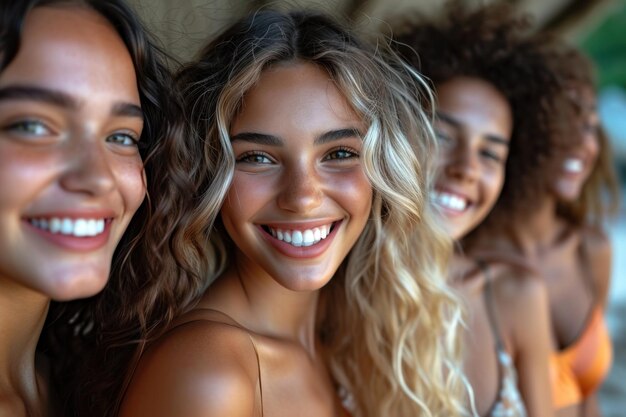 A joyful gathering of smiling women from diverse ethnic backgrounds