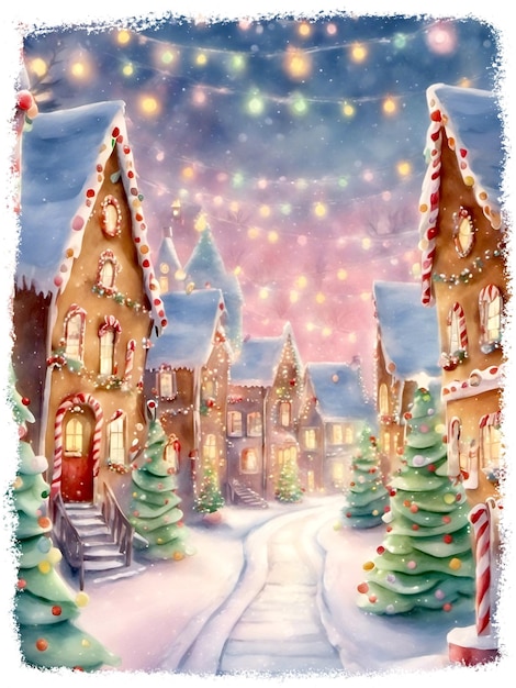 Joyful Gingerbread Christmas Town Illustration