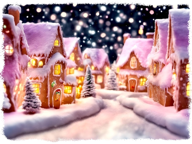 Joyful Gingerbread Christmas Town Illustration