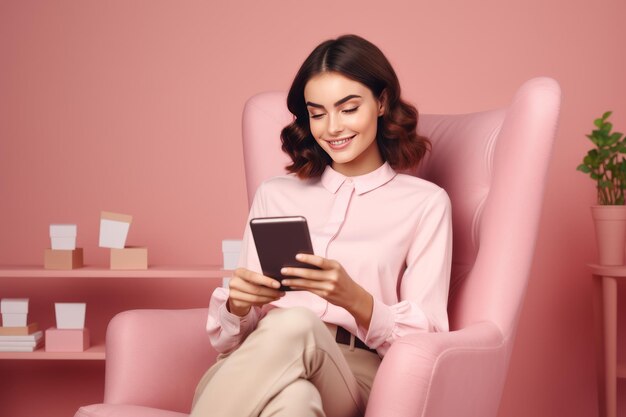 Joyful girl embracing technology delighting in online shopping while lounging in comfort