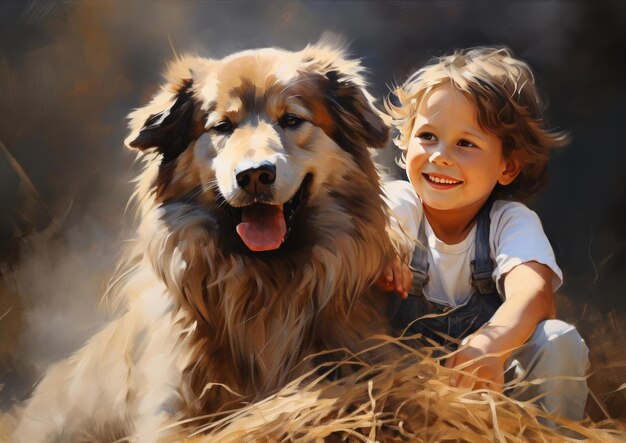 Joyful girl with a big dog