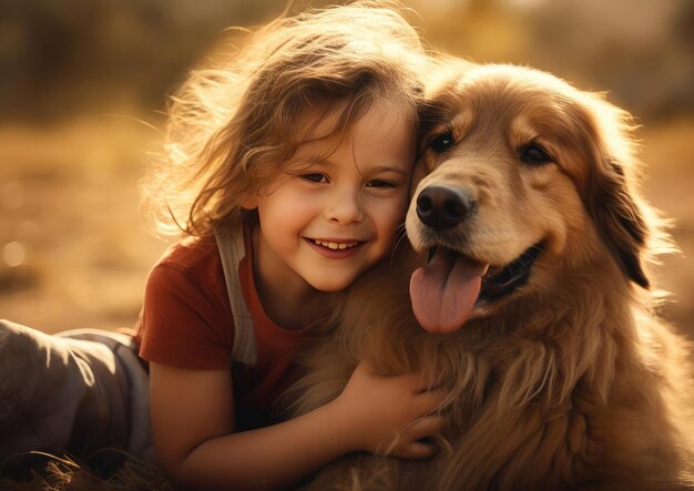 Joyful girl with a big dog