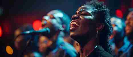 Photo joyful gospel choir in praise passionate worship moment concept gospel choir praise worship passionate moment joyful singing