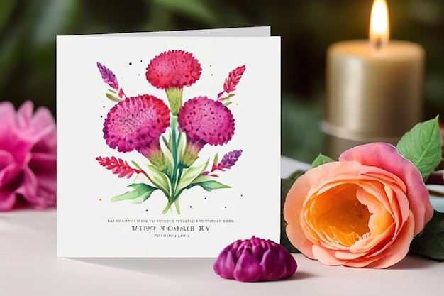 Радостная поздравительная карточка акварель цветочная иллюстрация