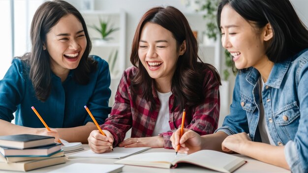 Photo joyful group of students studying together
