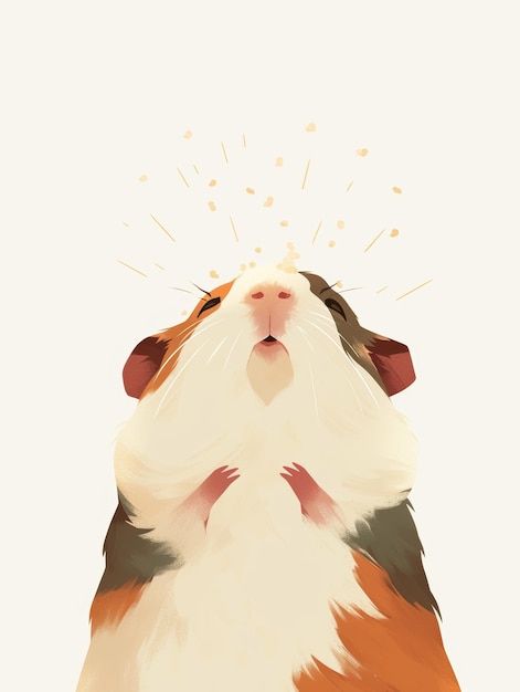 Photo joyful guinea pig popcorning in aesthetic illustration generative ai