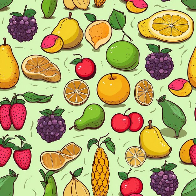 Photo joyful harvest fruit characters and happy fruit kids in vibrant drawings