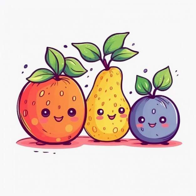 Photo joyful harvest fruit characters and happy fruit kids in vibrant drawings