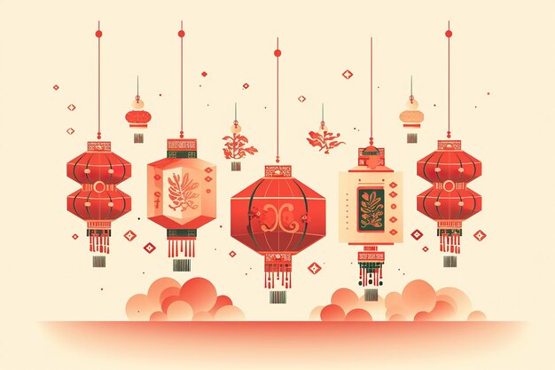 中国の新年を祝う喜ばしいイラストのポスターデザイン