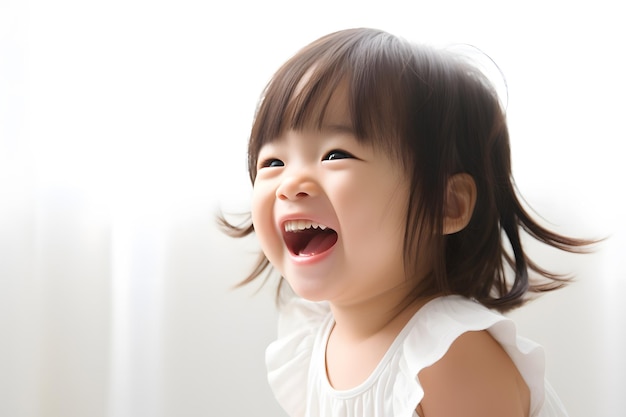 A joyful image of a child laughing and spreading happiness